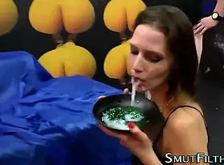 Fetish slut deepthroats monster cock and swallows cum