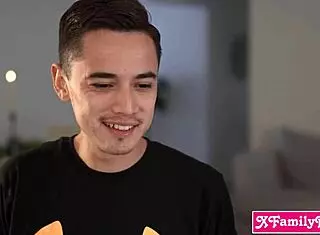 stepbro fucks stepsis and her friends during halloween candy duty