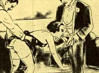 A vintage erotic illustration from the retro era featuring hentai anime cartoon style.