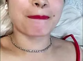 White teen in red lingerie moans loudly 😘