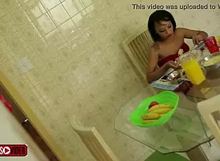Stepfather Films Stepdaughter Eating Without Panties