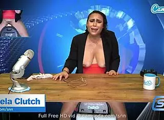 Hot MILF with huge boobs, are you watching her masturbate on live news?