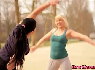 Watch glamour lesbians toy tight ass with cucumber close up