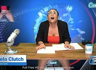 Hot MILF with huge boobs, are you watching her masturbate on live news?