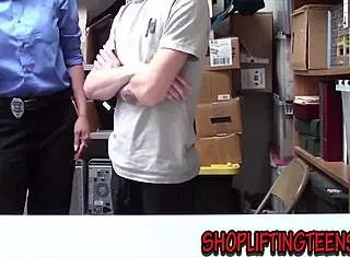 Blonde security gets spunked on tits.