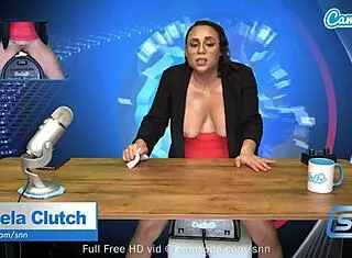 Hot MILF with huge boobs, are you watching her masturbate on live news?