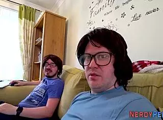 Yorkshire nerd tricked into first blowjob by chubby brits