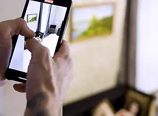 mature milf in kitchen, shaved pussy fucking with fake tits 😍