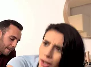 licking mother-in-law's big tits and ass in shop