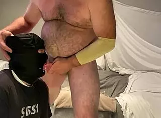 Sloppy deepthroat sucking with face fucking, humiliating fag slut choked by alpha cock