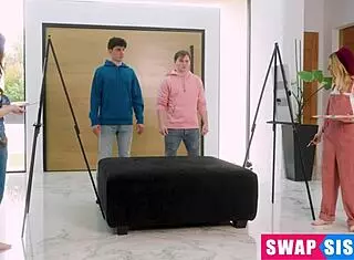 stepbrothers ask their stepsister for some 18+ assistance with big cocks