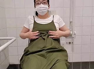 milf wife masturbating naughtily in store toilet selfie