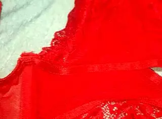 I Masturbated With My Friend's Red Lingerie And Came On It