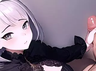 Anime girl jerks off a big cock in POV view