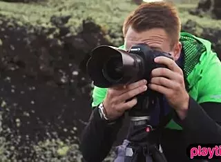 Nasty photographer fucks petite blonde model outdoors doggystyle