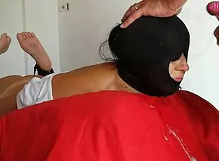 Submissive Slut Gives Bondage Blowjob, Gets Slapped and Cum on Face