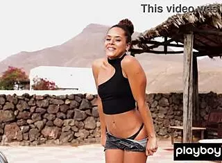 All Natural Ebony Beauty Agatha Teasingly Strips And Poses Outdoors