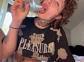 Tatted girl cries during rough blowjob