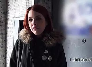 spanish redhead amateur subtly reveals in public setting