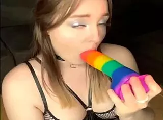 Video of riding a dildo on the bench