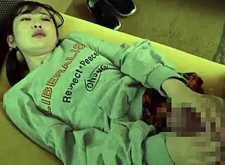 A beautiful japanese stepsister in a homemade setting with natural features and a skinny build