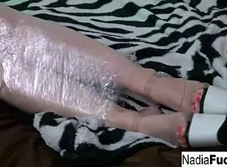 hot blonde nadia white trapped in plastic for intense solo play