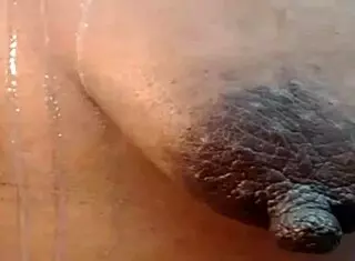 Ebony woman's saggy tits with big long nipples on webcam