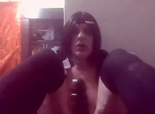 Tranny 881 discovers black cock is bigger in intriguing encounter with dildo