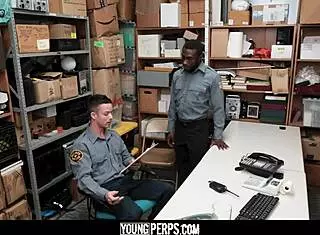 Security guard fucks another guard in the ass to keep him quiet
