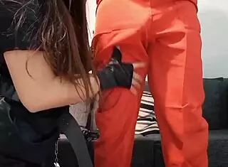 Mexican teen sucks brother-in-law's cock in police costume POV