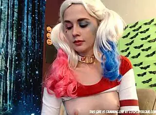 Cute Harley Quinn Cosplayer Strips and Plays with Toys