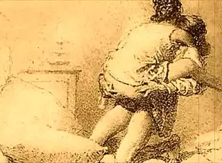 Vintage erotická ilustrace zobrazuje retro starožitné hentai anime kreslené scény