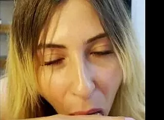 Intense blowjob POV to lucky stepfather! Petite blonde amateur sucks hard!