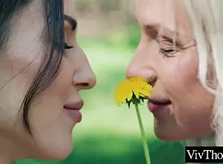 Sexy Blonde And Brunette Kiss In Forest Then Fuck Indoors
