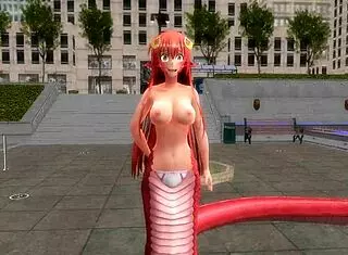 I can't believe Miia the snake girl spreads her pussy in Monster Musume, showing off her petite body and big tits.