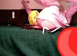 homemade cosplay solo masturbation with huge black dildo in costumes under blacklight