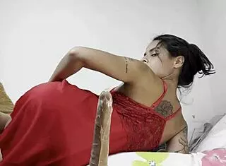 Latina rides giant toy dick!