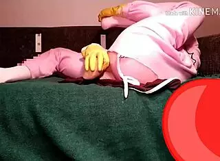 homemade cosplay solo masturbation with huge black dildo in costumes under blacklight