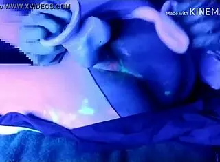 homemade cosplay solo masturbation with huge black dildo in costumes under blacklight