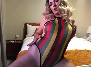 Blonde teases with natural tits masturbation