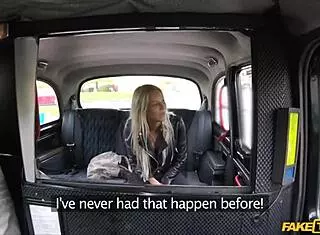 thick cock stretches shaved pussy on car's backseat in doggystyle