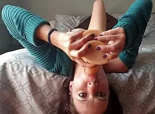 milf does upside down dildo deepthroat with small tits