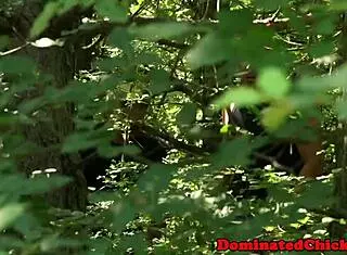 European tattooed sub tied up outdoors in bdsm domination gets drilled doggystyle before cum in mouth