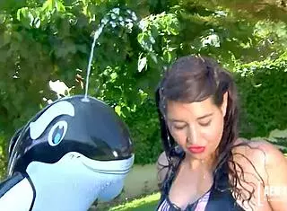 Spanish babe Carmina Ordena asks, 'What are you doing here?' as step-brother catches her with double dildo. She plays with big red toy secretly.