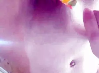 Sweet candy with big tits shaved pussy cum