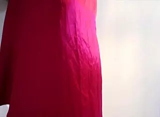 My sexy red satin skirt hides a slutty wife with stockings and panties.