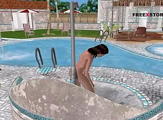 cute girl in 3d porn shower