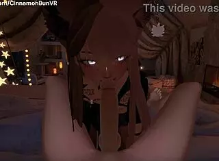 rough blowjob with a submissive girl getting deep throated in vr