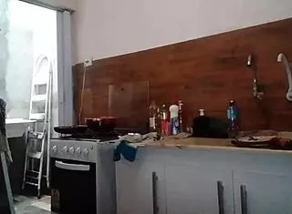 stella still naked in bedroom and kitchen cooking full on red