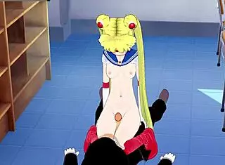 Sailor Moon gets blowjob and handjob in hentai.